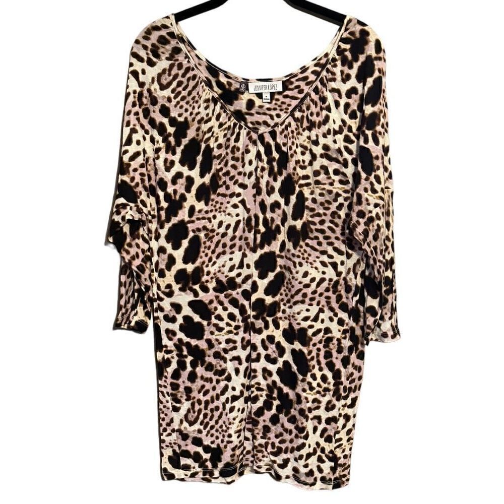 Jennifer Lopez Women's Leopard Print 3/4 Sleeve Tunic Top Size Medium